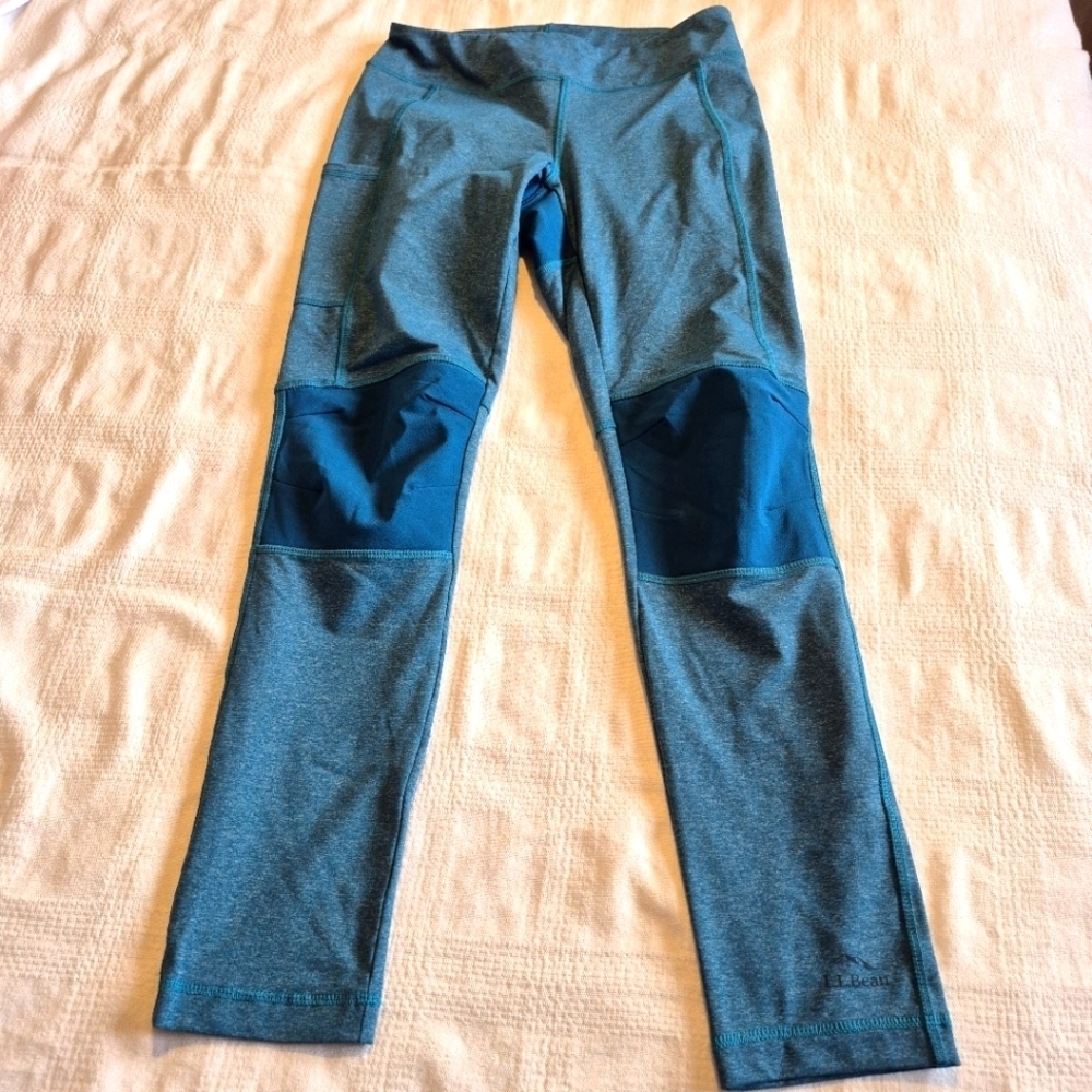 LL Bean Adventure Crew Bottoms Pro Leggings Girls size 14  Blue/Green EUC